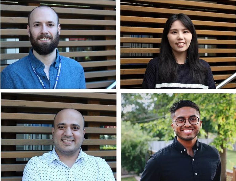 Members of the Adaptive Neurorehabilitation Systems Lab who are leading the egocentric video research. Clockwise from top left: Dr. Andrea Bandini, Meng-Fen Tsai, Adesh Kadambi, and Mehdy Dousty (Photos: Zariffa lab)
