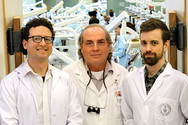 Portrait of Ben Hatton, Yoav Finer and Cameron Steward in a lab